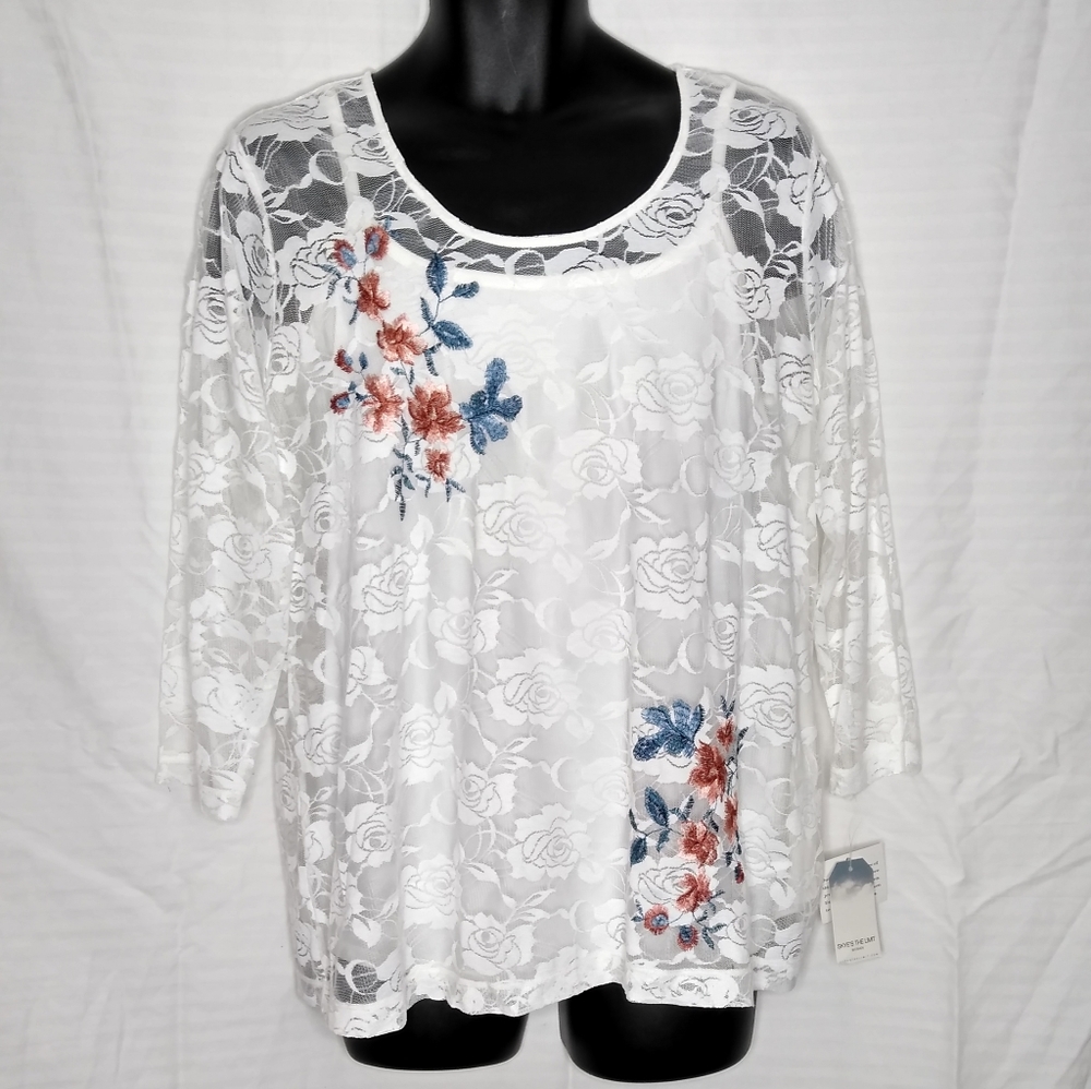 SKYE'STHE LIMIT blouse WOMES 1X white embroidery  accent